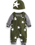 Newborn Baby Boy Clothes Long Sleeve Tops + Suspender Pants + Hat