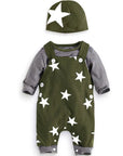 Newborn Baby Boy Clothes Long Sleeve Tops + Suspender Pants + Hat