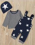 Newborn Baby Boy Clothes Long Sleeve Tops + Suspender Pants + Hat