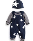 Newborn Baby Boy Clothes Long Sleeve Tops + Suspender Pants + Hat