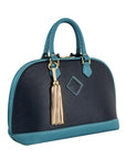 Antonia Leather Handbag- Navy/Turquoise