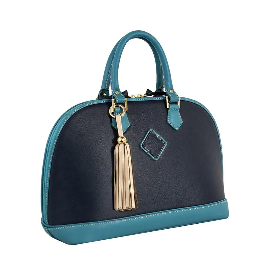 Antonia Leather Handbag- Navy/Turquoise