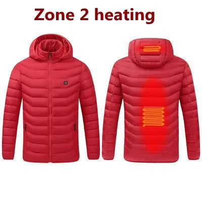 Men Winter Warm USB Heating Jackets Smart Thermostat Pure Color Hooded Heated Clothing Waterproof  Warm Jackets