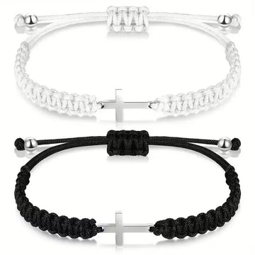 Adjustable Black & White Cross Bracelets