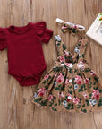 Baby Girl Floral Print Dress Romper Headband Clothes Set