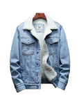 Men Light Blue Winter Jean Jackets Outerwear Warm Denim Coats New Men