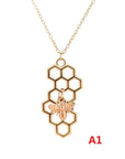 Vertical Honeycomb Pendant With Bee And Chain