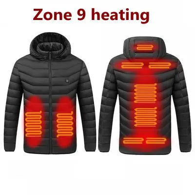 Men Winter Warm USB Heating Jackets Smart Thermostat Pure Color Hooded Heated Clothing Waterproof  Warm Jackets