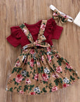 Baby Girl Floral Print Dress Romper Headband Clothes Set