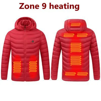 Men Winter Warm USB Heating Jackets Smart Thermostat Pure Color Hooded Heated Clothing Waterproof  Warm Jackets