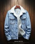 Men Light Blue Winter Jean Jackets Outerwear Warm Denim Coats New Men