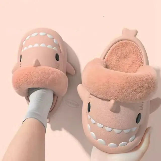 Winter Plush Shark Slippers