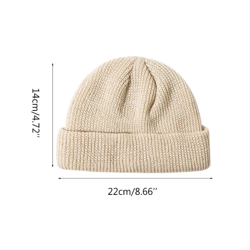 Unisex Winter Ribbed Knitted Cuffed Short Melon Cap