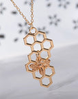 Vertical Honeycomb Pendant With Bee And Chain