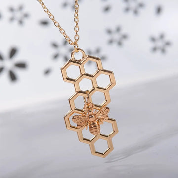 Vertical Honeycomb Pendant With Bee And Chain