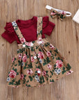 Baby Girl Floral Print Dress Romper Headband Clothes Set