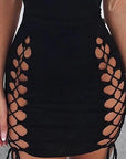 Solid Black Lace-Up Mini Club Dress