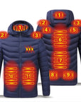 Men Winter Warm USB Heating Jackets Smart Thermostat Pure Color Hooded Heated Clothing Waterproof  Warm Jackets