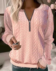 Women's Long Sleeve Solid Color And V-neck Zipper T-shirt