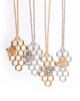 Vertical Honeycomb Pendant With Bee And Chain