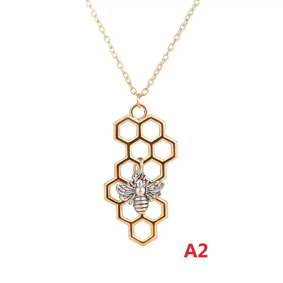 Vertical Honeycomb Pendant With Bee And Chain