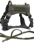 Nylon Tactical Dog Harness with Handle & Bungee Leash for Large Dogs