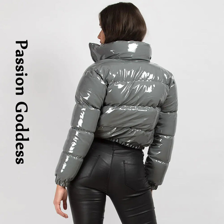 Shiny PU Leather Winter Jacket