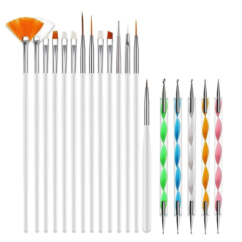 20PCS/Set Nail Art Design Dotting Painting Drawing Polish Brush Pen Tools UV Gel