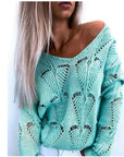 Autumn and winter Amazon sweater V-neck hollow simple casual long-sleeved sweater