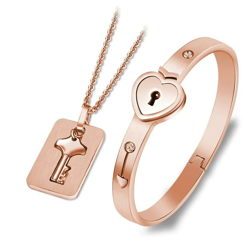 Titanium Steel Concentric Lock Key  Jewelry Set