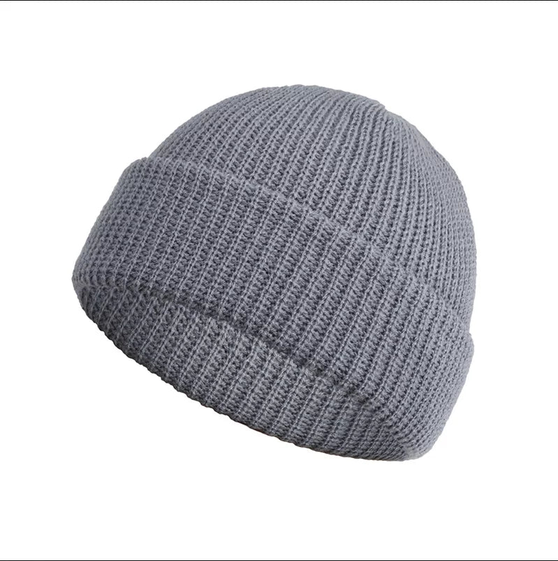 Unisex Winter Ribbed Knitted Cuffed Short Melon Cap