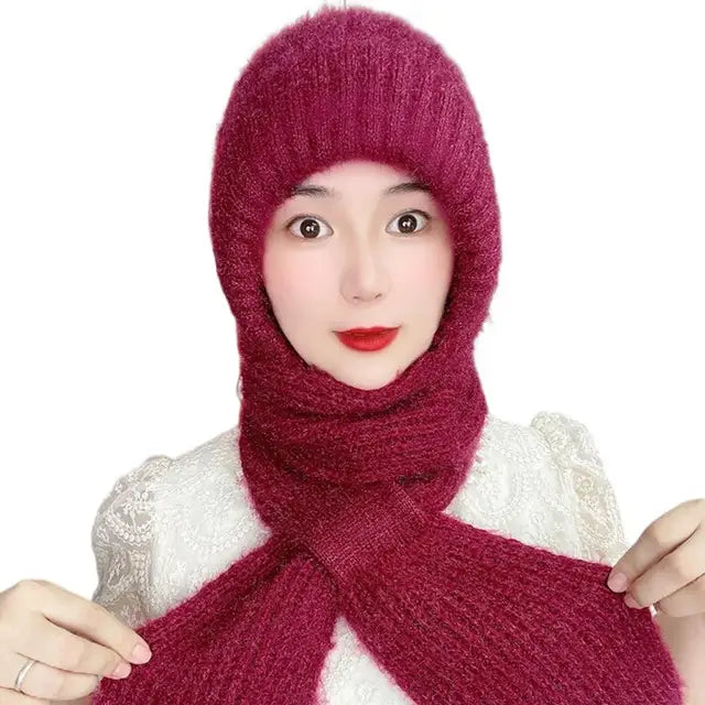 Ladies Winter Integrated Hat Scarf