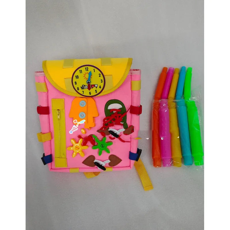 Toddler Busy Board Backpack With Buckles And Learning Activity Toys Develop Basic Life Skills