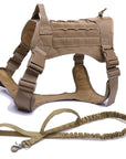 Nylon Tactical Dog Harness with Handle & Bungee Leash for Large Dogs