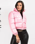 Shiny PU Leather Winter Jacket