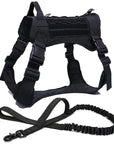 Nylon Tactical Dog Harness with Handle & Bungee Leash for Large Dogs