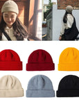 Unisex Winter Ribbed Knitted Cuffed Short Melon Cap