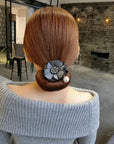 Elegant Rhinestone Flower Pearls Hair Curls Bun Maker