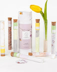 Natural Bath Salts and Bath Bombs Gift set in 7 Glass Tubes, Luxurious Bath Experience