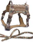 Nylon Tactical Dog Harness with Handle & Bungee Leash for Large Dogs