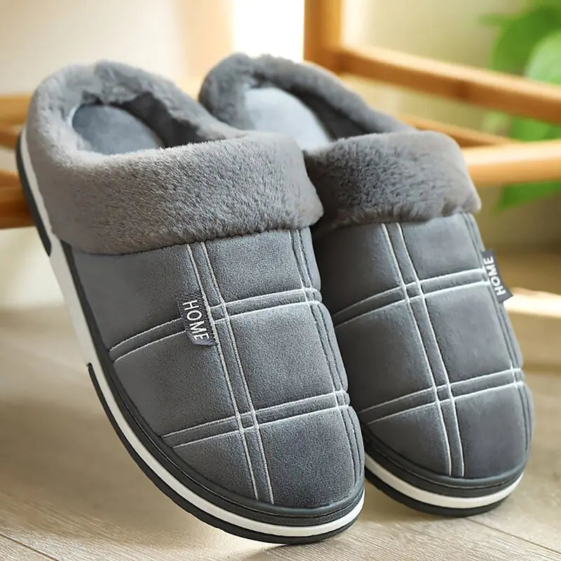 Winter Slippers Suede Gingham Plush