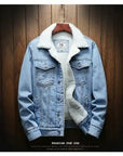 Men Light Blue Winter Jean Jackets Outerwear Warm Denim Coats New Men