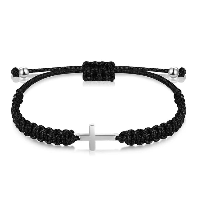 Adjustable Black & White Cross Bracelets