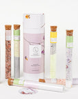 Natural Bath Salts and Bath Bombs Gift set in 7 Glass Tubes, Luxurious Bath Experience