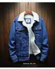 Men Light Blue Winter Jean Jackets Outerwear Warm Denim Coats New Men