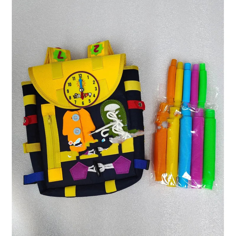 Toddler Busy Board Backpack With Buckles And Learning Activity Toys Develop Basic Life Skills